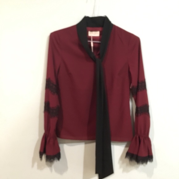 Rachel Parcell | Claret Tie Front Burgundy Blouse - Picture 5 of 8